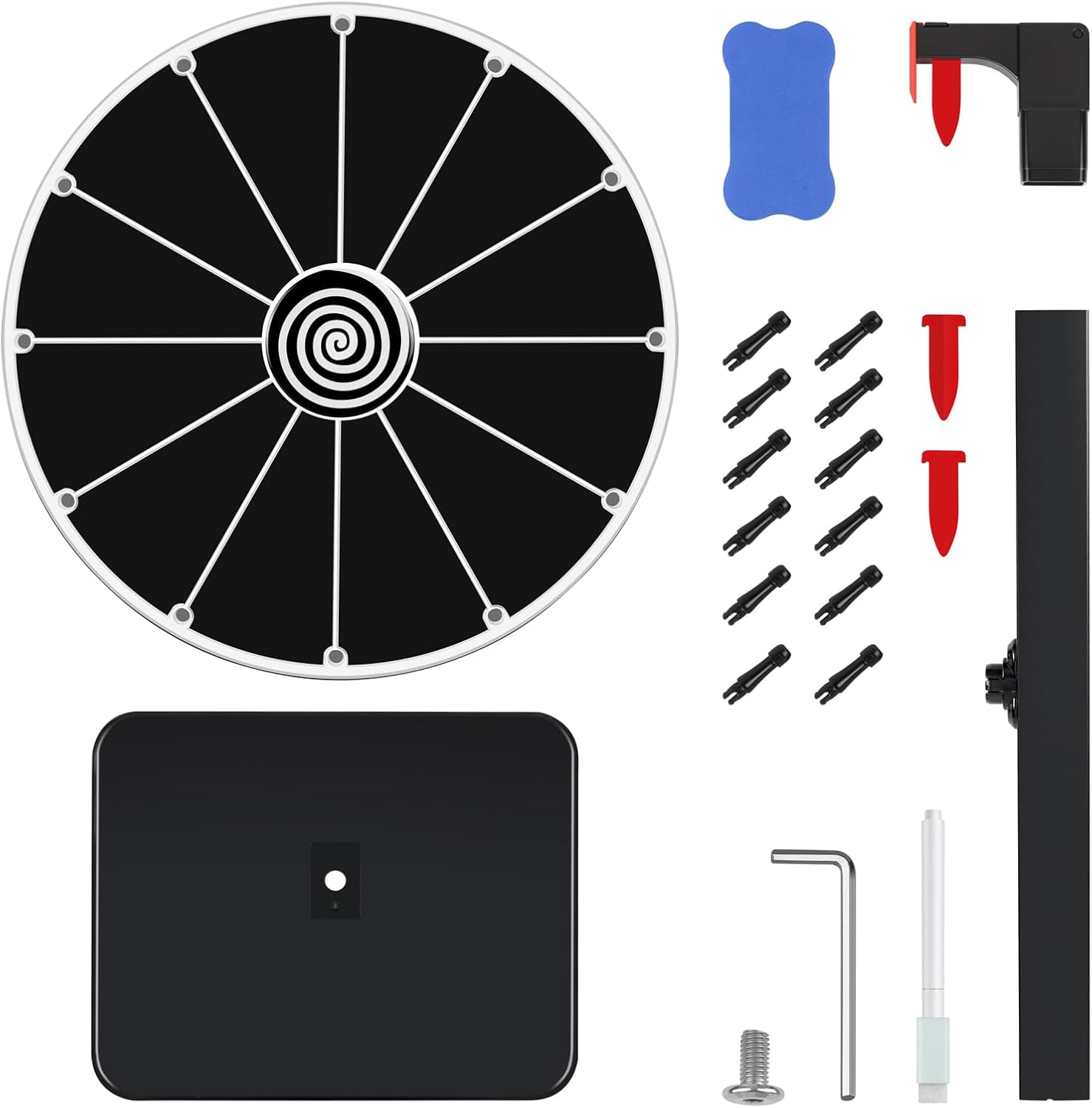 Pionites 12 Inch 12 Slots Prize Wheel Tabletop or Wall Mount Fortune Spin with Dry Erase Marker and Eraser for Engaging Home Parties, Trade Show, Carnival Events (12''12Slots Black)