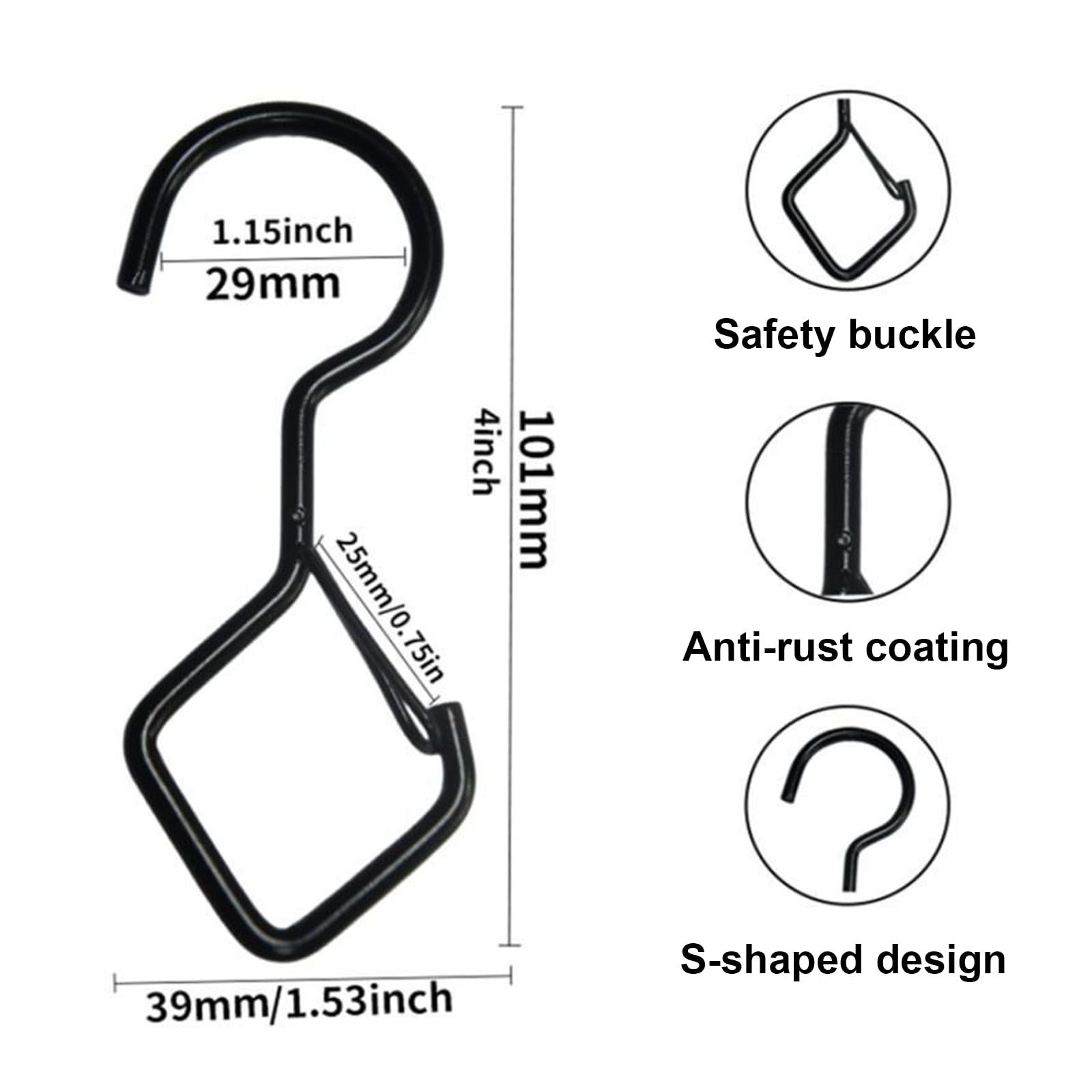 ShiningUU S Hooks 10Pack Black Metal Hooks with Safety Lock - Image 2