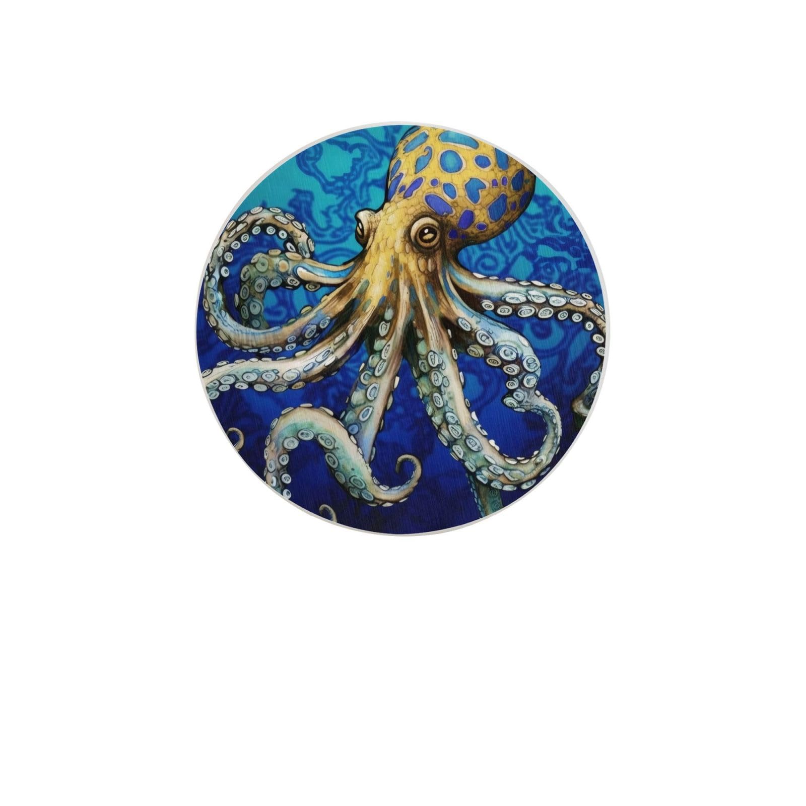 Blue Ringed Octopus Absorbent Drink Coasters Diatomaceous Round Coaster 4 Inch Reusable Cup Coasters Set 4pc