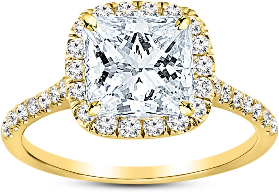 Houston Diamond District 1 Carat Halo GIA Certified Princess Cut Diamond Engagement Ring (0.5 Ct G Color SI2 Clarity Center Stone)