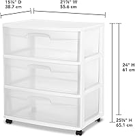Vista 3 de 3 Drawer Wide Plastic Storage Cart with Clear Pull-Out Drawers & 4 Wheels - Medium Home Organization Container for Classroom Bathroom Dorm Bedroom