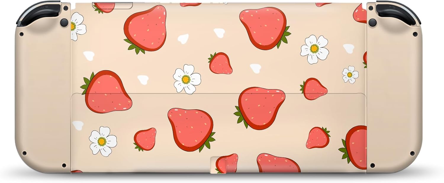TACKY DESIGN Cute Strawberry Skin Compatible with Nintendo Switch OLED, Premium Vinyl 3M Full Wrap Decal, Pink