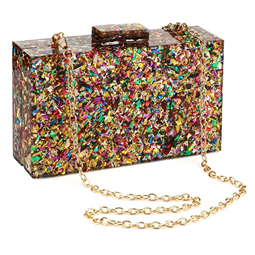 Image of Gets Acrylic Purses and Handbags for Women Multicolor Perspex Geometric Patterns Box Clutch Banquet Evening Crossbody Handbag