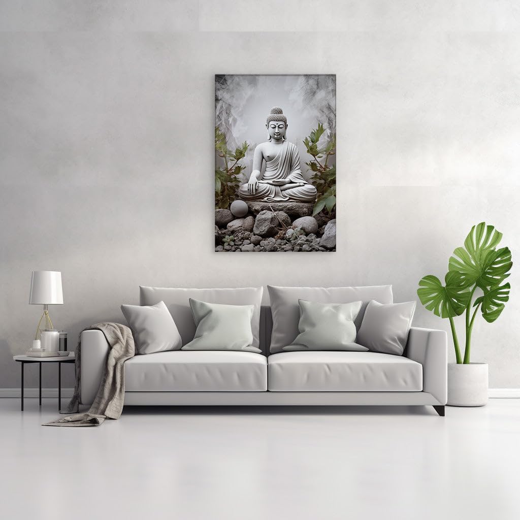 Canvas for Living room. Serenity Embodied: Discover Peace in the Presence of a Meditative Buddha Statue, 27 x 18 inch Canvas Wall Art - Expansive Panoramas - Modern Home Decor - 69x46 cm (27x18 inch)