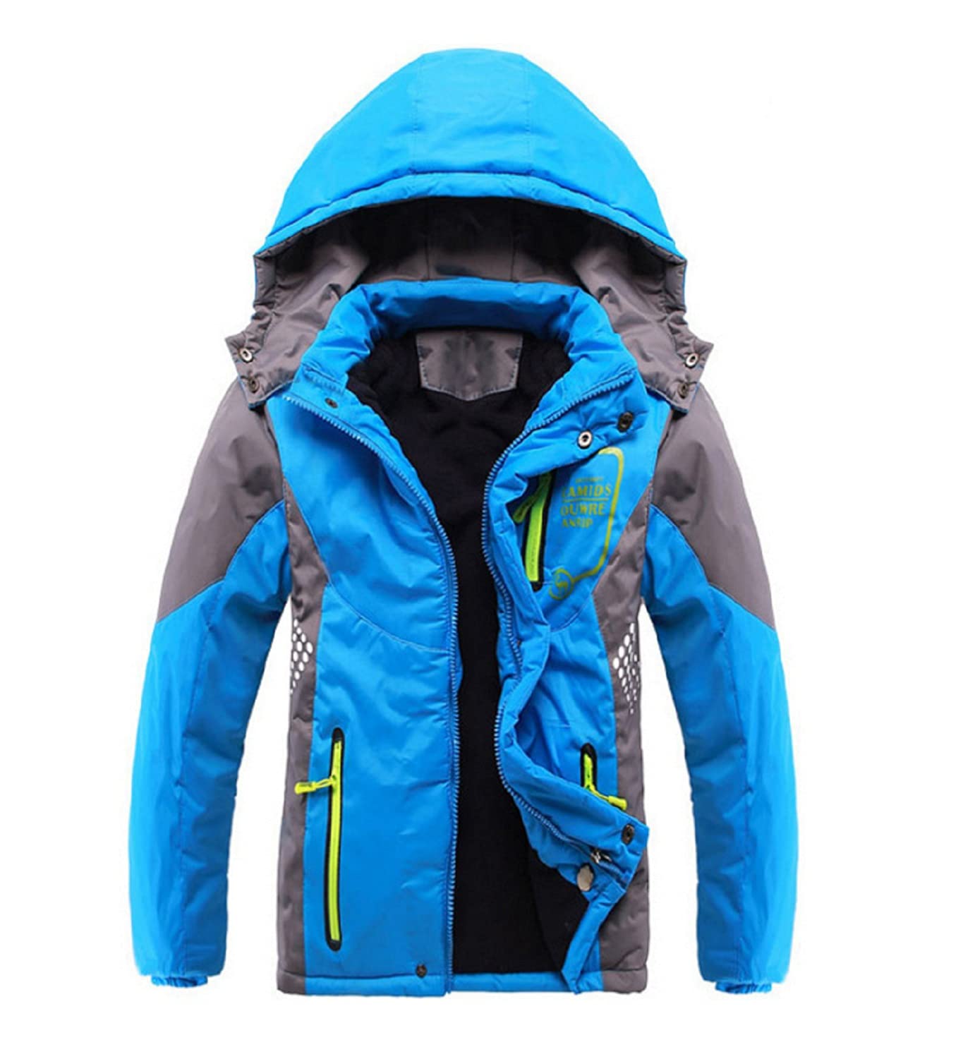 Auowell Kinderjas voor jongens, winddichte jas, afneembare capuchon, klimjas voor jongens, voor reizen, kamperen, wandelen, blauw, groen, rood, Rood, 10 Jaar