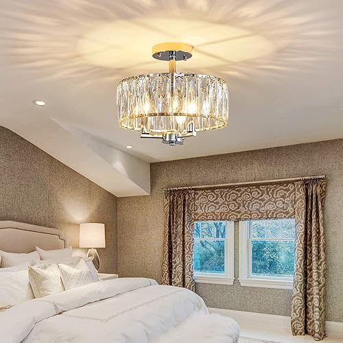 Miniatura 6 de AGV LIGHTING CL002G Lámpara de techo semiempotrada de cristal, base E12, 3 luces, 13 x 15 pulgadas de alto, acabado dorado brillante