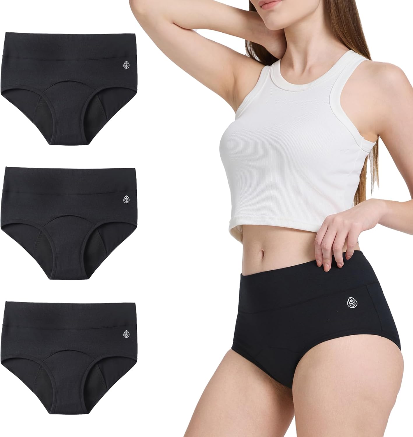 Washable Period Underwear for Women High Waist, Period Panties for Incontinence Women, Leakproof Menstrual Panties Cotton, Postpartum Underwear, 3Pack, X-Large