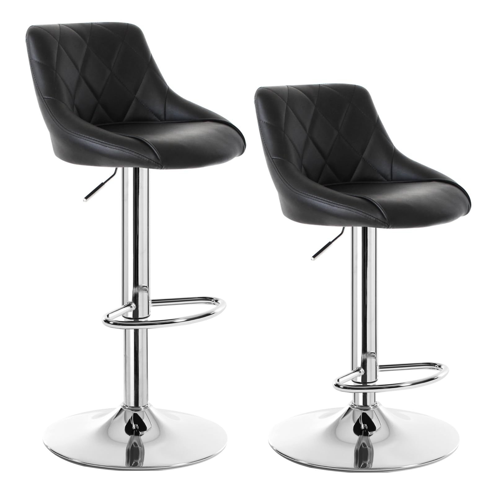 WOLTU Juego de 2 Taburete de Bar con Respaldo, Taburete Alto Cocina Acero Cromado, Asiento Bien Acolchado, Negro