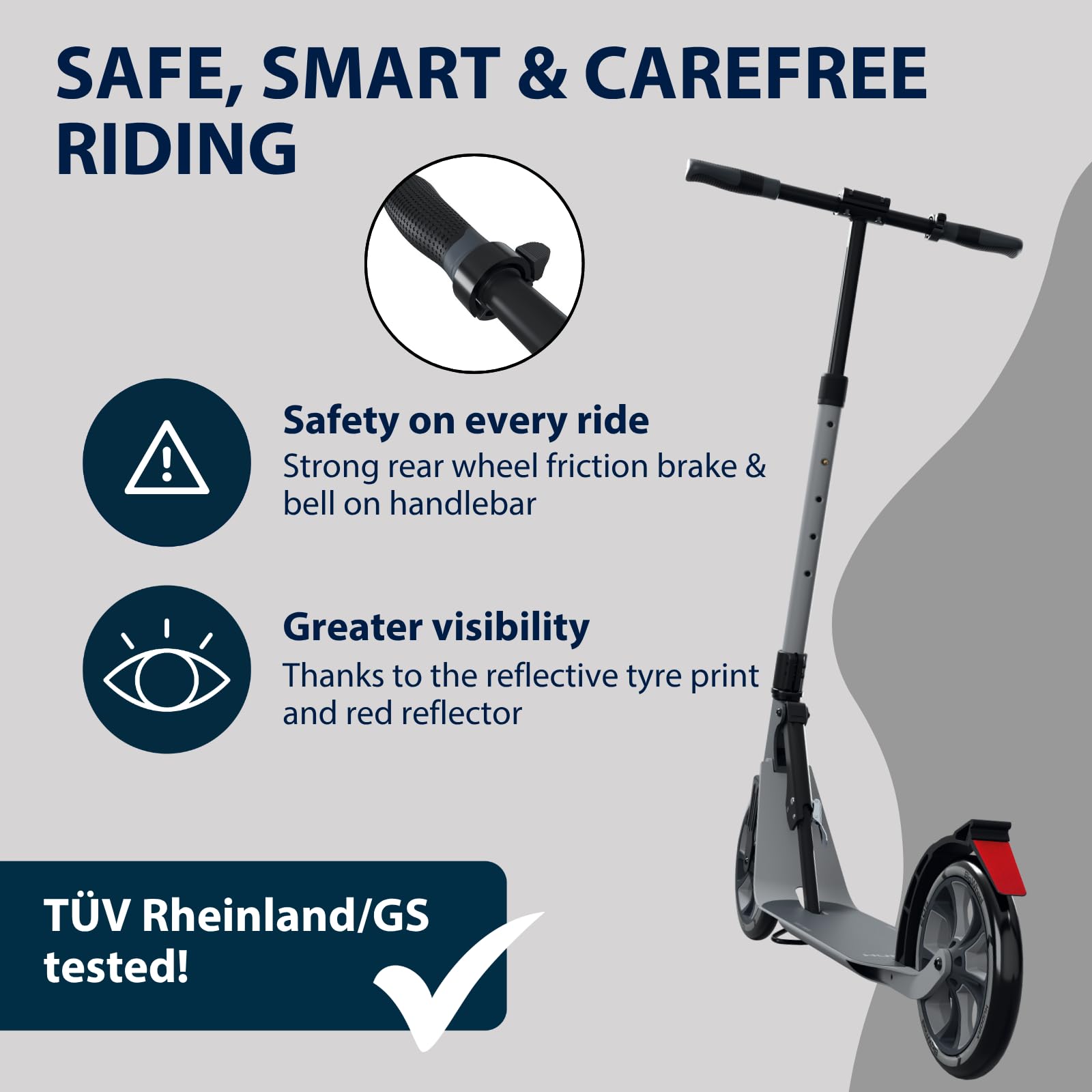 HUDORA BigWheel 230 Advanced Scooter – stabilna hulajnoga aluminiowa o wadze do 120 kg – cicha i składana hulajnoga miejska ze stojakiem i dzwonkiem – hulajnoga dla dzieci/młodzieży i dorosłych