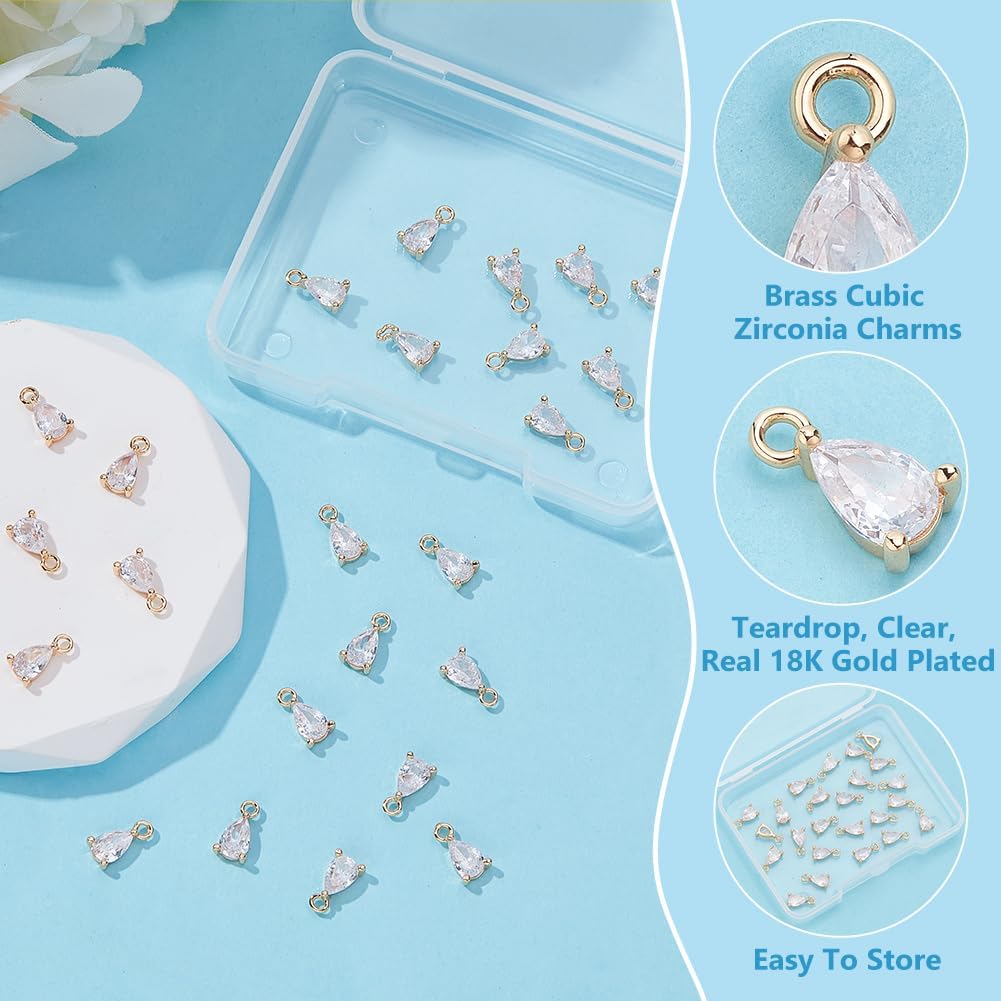 18K Gold Plated Round Crystal Charm Pendants Cubic Zirconia Charms Brass Pendants with Loops Cubic Zirconia Crystal Charms for Jewelry Making - Image 4