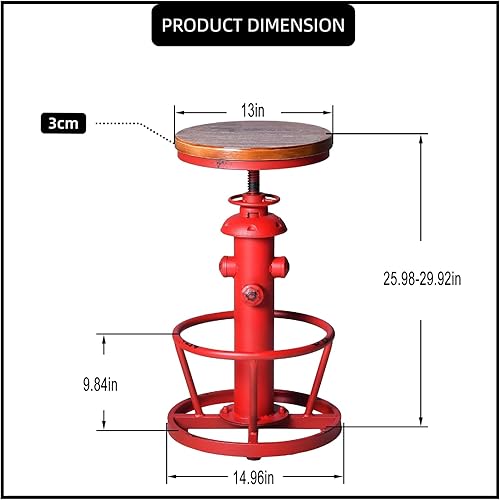 Miniatura 2 de Taburetes de bar industriales, sillas de bar giratorias vintage de 24.8 a 30.7 pulgadas de altura ajustable para encimera de cocina, taburete de