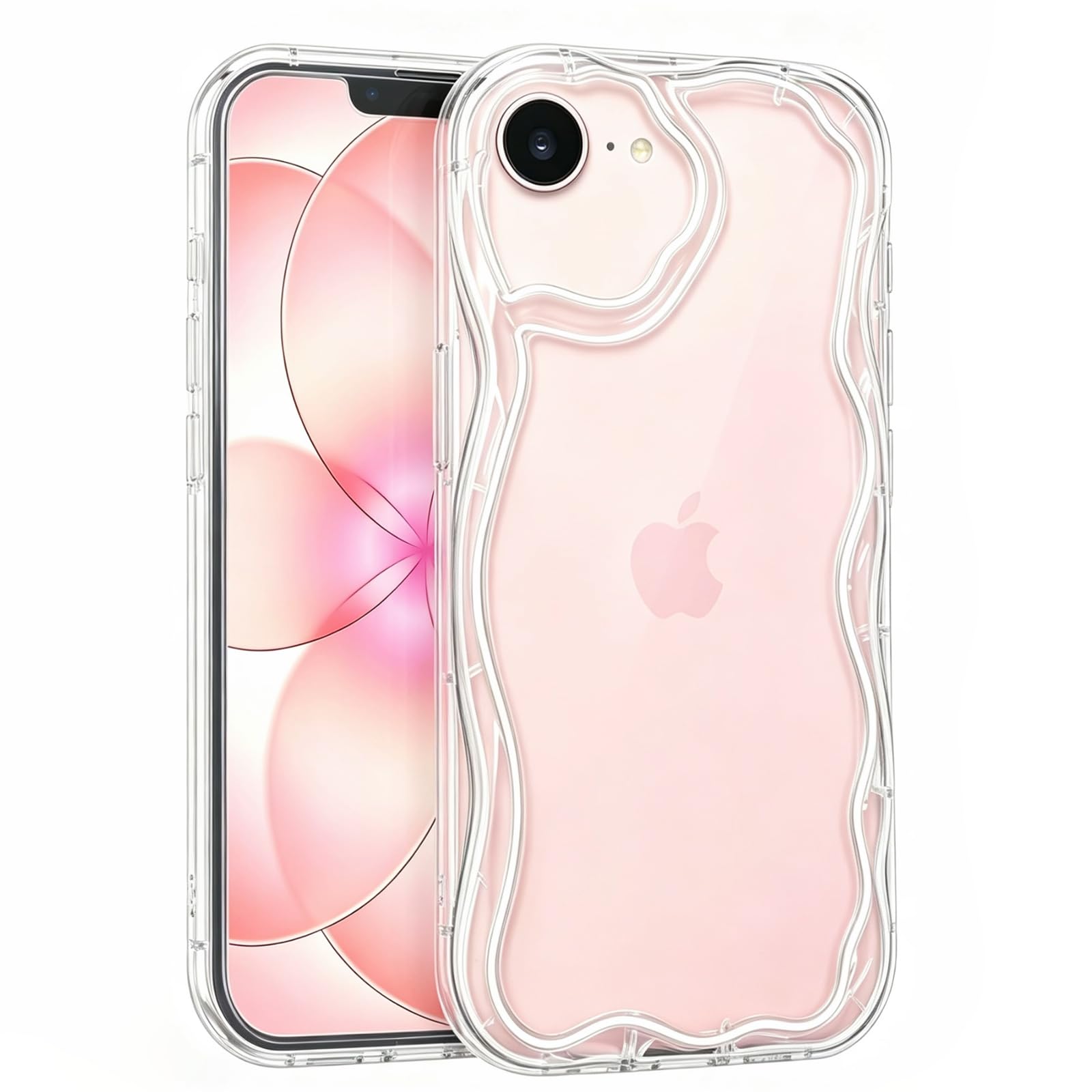 Casesmo iPhone 16e/17e 用 ケース かわいい クリア ウェーブ おしゃれ TPU素材 韓国 可愛い スマホケース 人気 女性 シンプル 滑り止め 耐衝撃 指紋防止 レンズ保護 うねうね アイフォン 17e/16e ストラップホール付き いPhone17e/16e 対応 カバー 透明