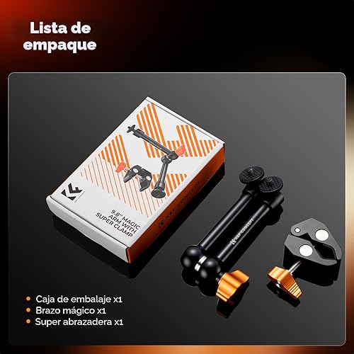 Miniatura 7 de K&F CONCEPT Kit de Abrazadera de Brazo Mágico de 9.8" con Tornillo de Rosca de 1/4" y 3/8", Cabezales Esféricos de 360°, Soporte de Cámara de Brazo