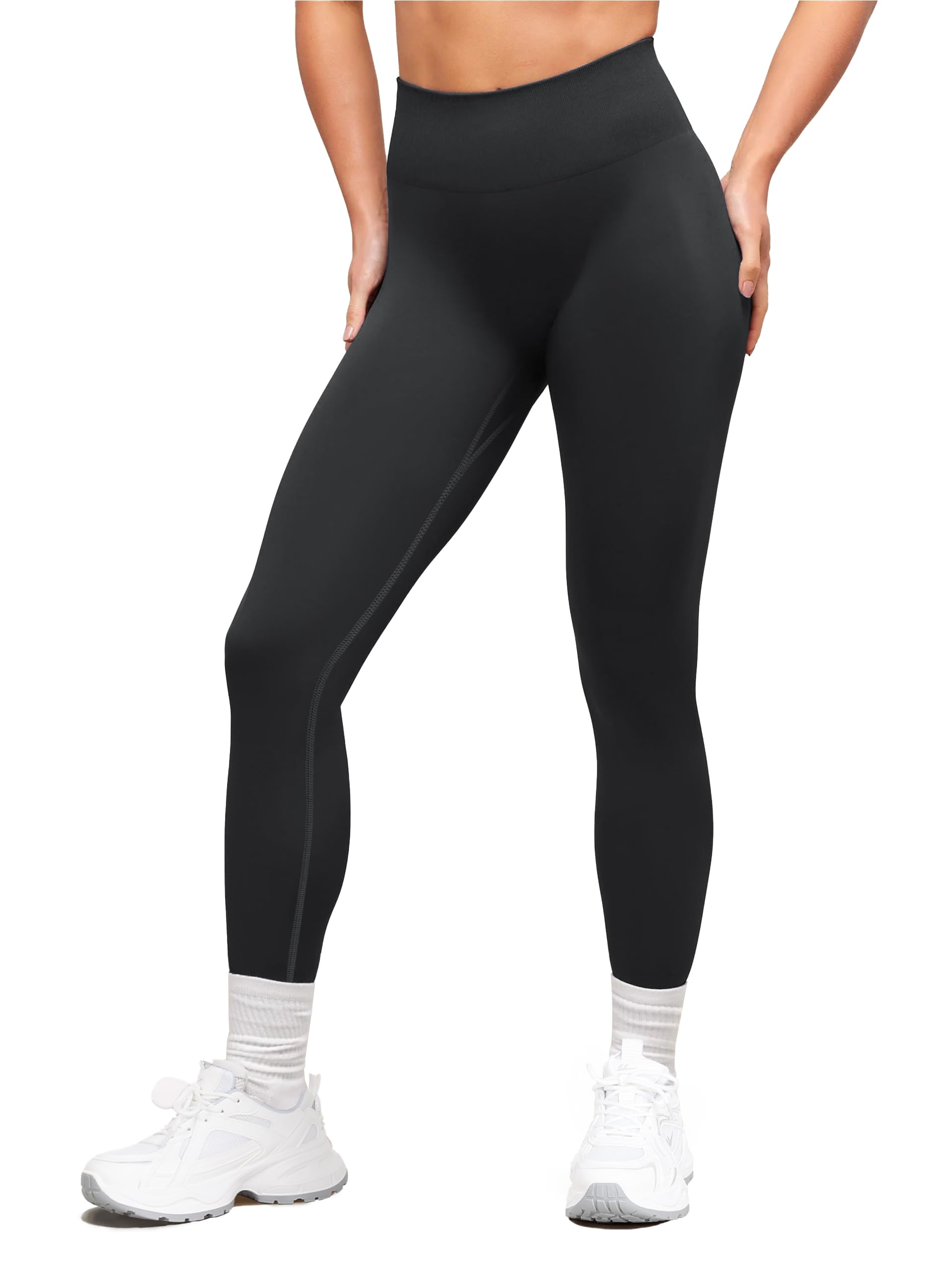 Tall Women's Workout Leggings 32"/34"/36" Inseam Seamless High Waist Tummy Control Scrunch Gym Athletic Yoga Pants — Black by Amazon