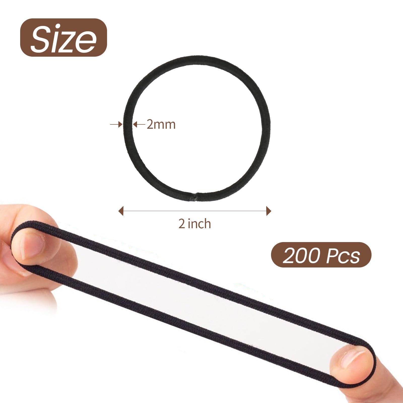 JOYSKY 200 Pcs Black Elastic Hair Bands 2mm Thin Hair Bobbles for Women Black hairbands Soft Hair Bands Without Metal suitable for Women Men Girls Kids - Image 2