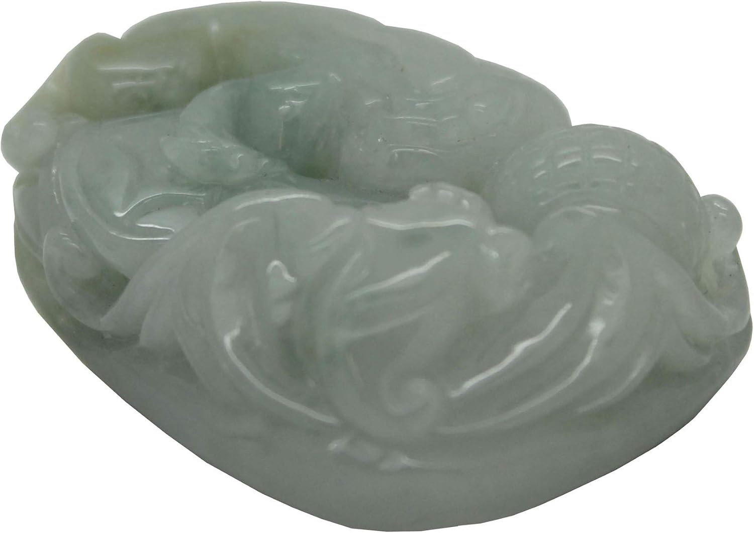 Jade Pendant Light Green Pixiu Chasing Lucky Ball With Bat and Money Figure an413