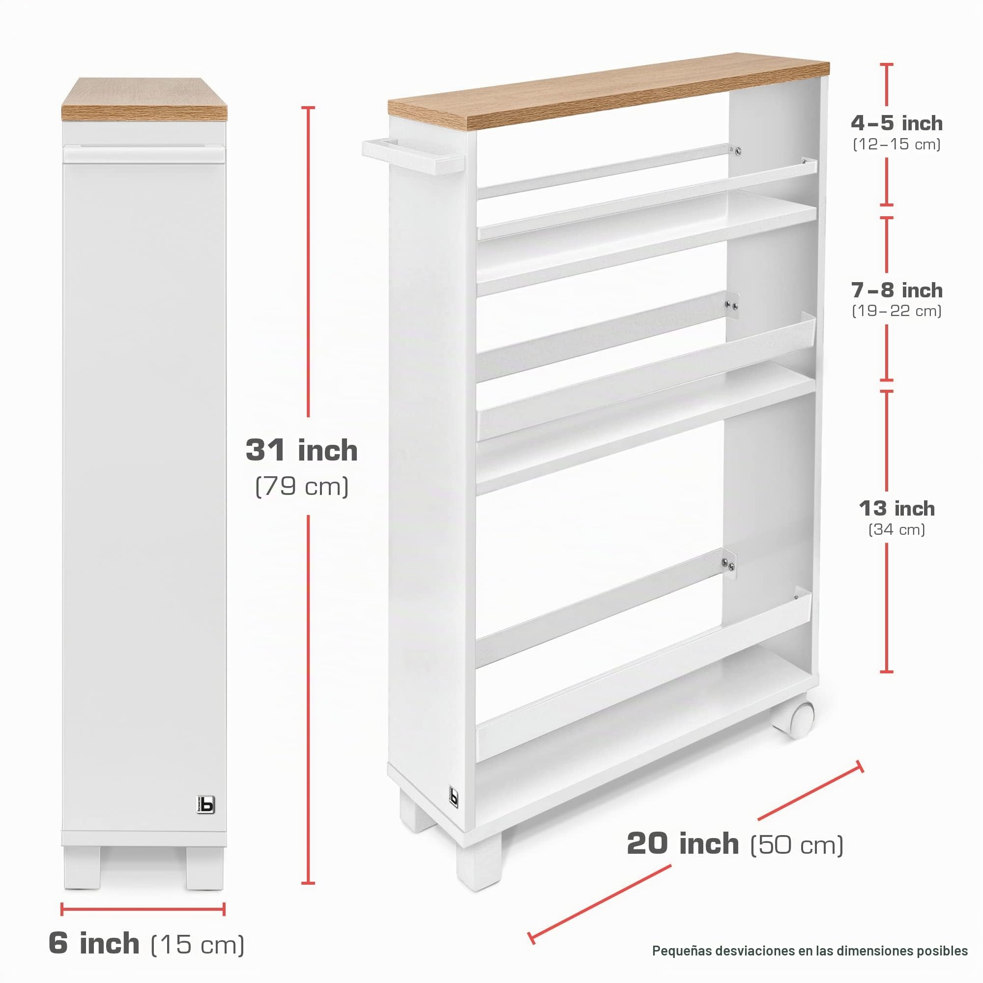 bomoe Carrito Auxiliar con Ruedas Mueble para almacenaje verdulero FSC®