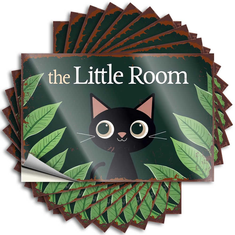 Farmhouse Sticker Case | Curious Black Cat in Green Leaves Summer Things Sticker Pack(6X9CM)