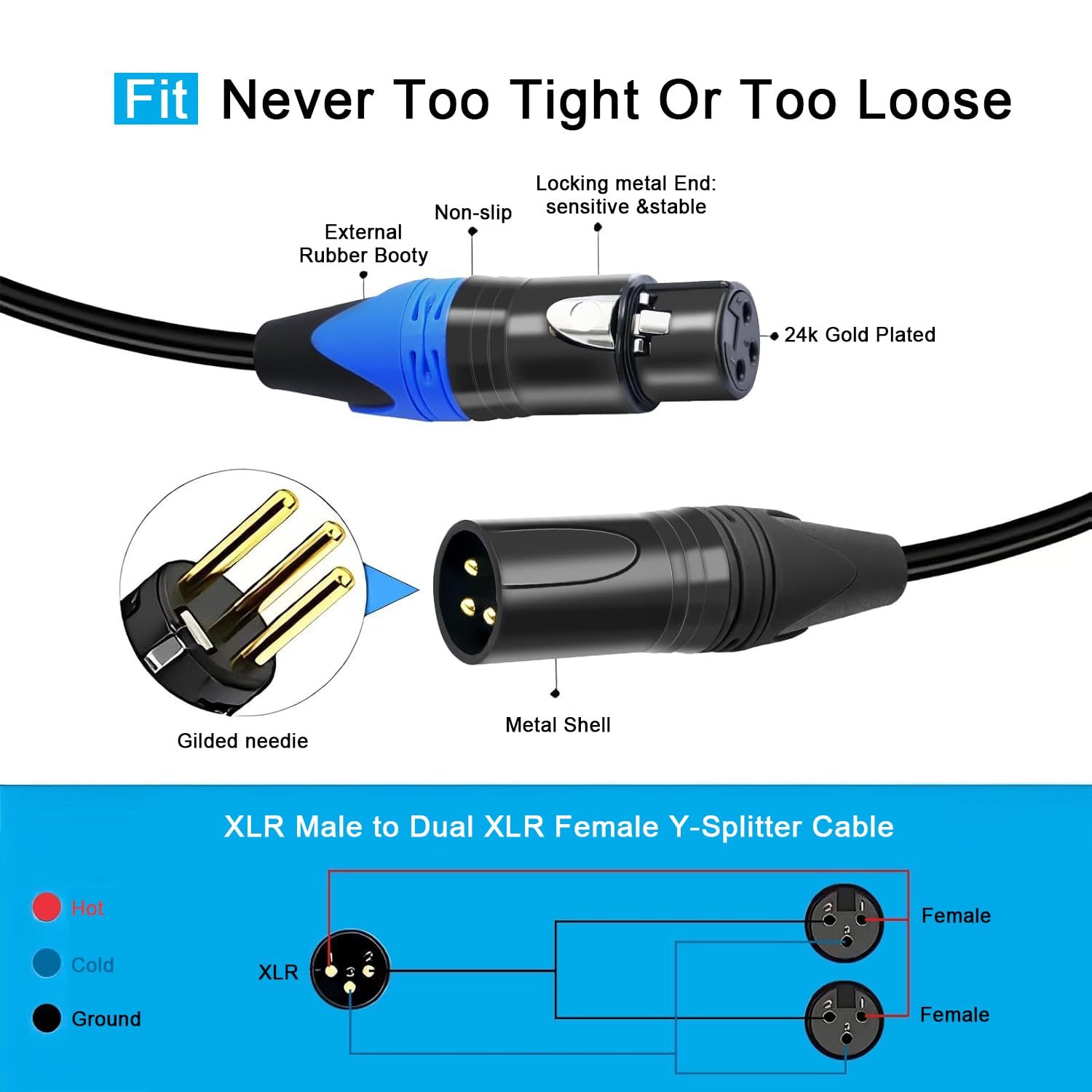 Mikrofonkabel, 1 Stecker auf 2 Buchsen, XLR-Y-Splitter-Mikrofonkabel, 3-poliger Stecker auf Dual-Buchse, Y-Splitter, symmetrisches Mikrofon, Audiokabel für Stereo-Mikrofon auf L- und R-Audiospur, 1,5