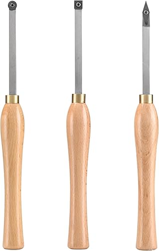 Miniatura 10 de VEVOR Juego de cinceles de torno de madera, 3 herramientas de torneado para carpintería, incluye hojas cuadradas redondas, de carburo de diamante