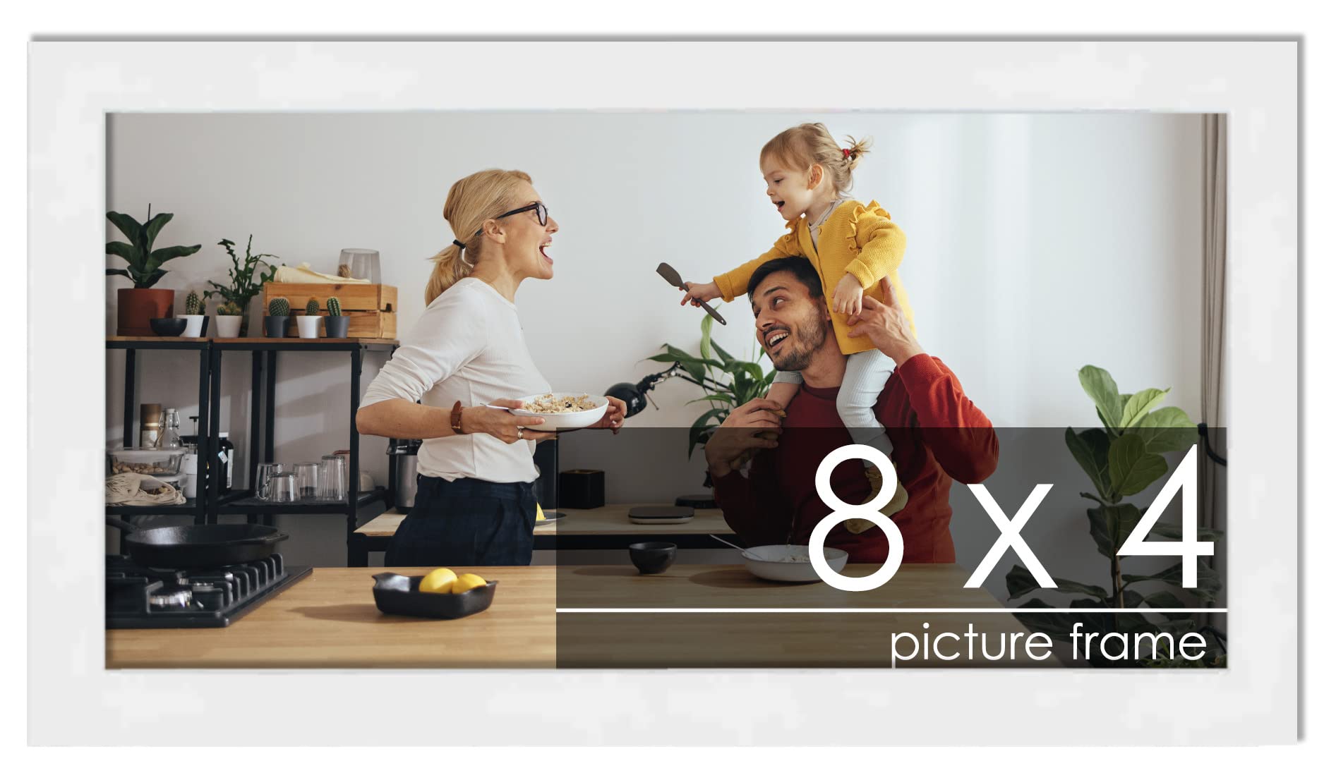 Poster Palooza 8x4 Inch Frame White Solid Pine Wood Picture Frame | UV Acrylic, Foam Board Backing & Hanging Hardware - 8x4 Inch Frame