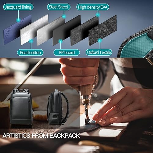 Miniatura 8 de BOPai Mochila de cuero genuino para hombre, mochila multifunción de 15,6 pulgadas, color negro, Negro2, Grande, Negocios