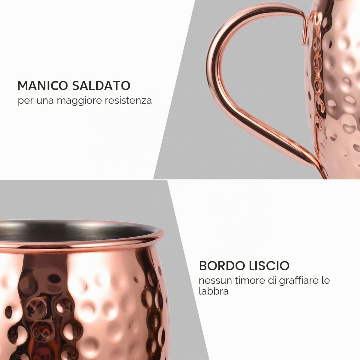 Mosca Mule Copper Mugs Set di 4 Tazze di Rame, Tazze di Rame per Il Cocktail di Mosca Mule, 16 oz Gift Set con Bonus 1 Bicchierino 1 Bicchierino 4 cannucce e 4 sottobicchieri