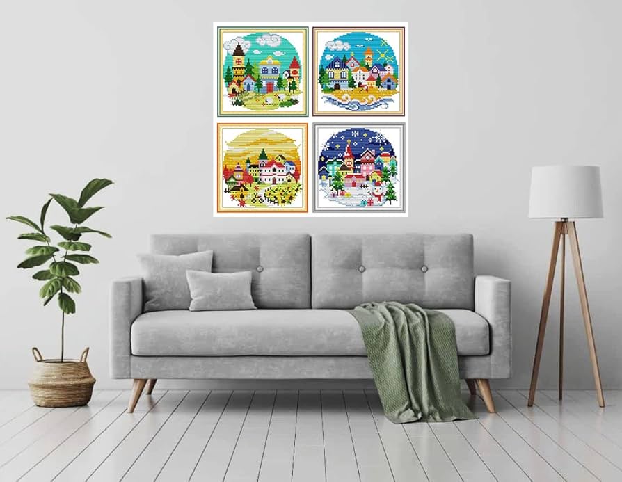 Amazon | 4個 Amiiba クロスステッチ刺繍キット図案印刷済み 11ct 四季