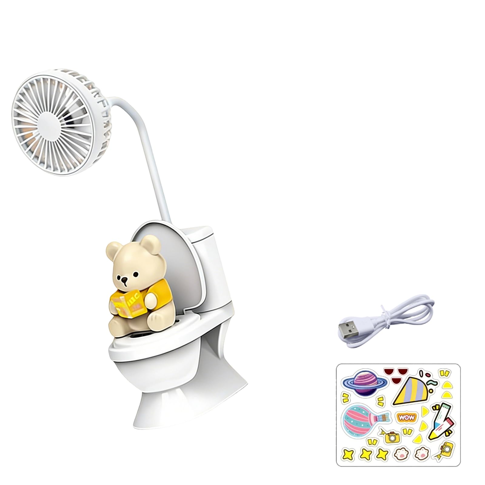 Hsyzygian Noise Toilet Shape Cooling Fan Quiet Operate Light Weight USB Rechargeable Desk Fan for Home Offices Gift USB Rechargeable Desk