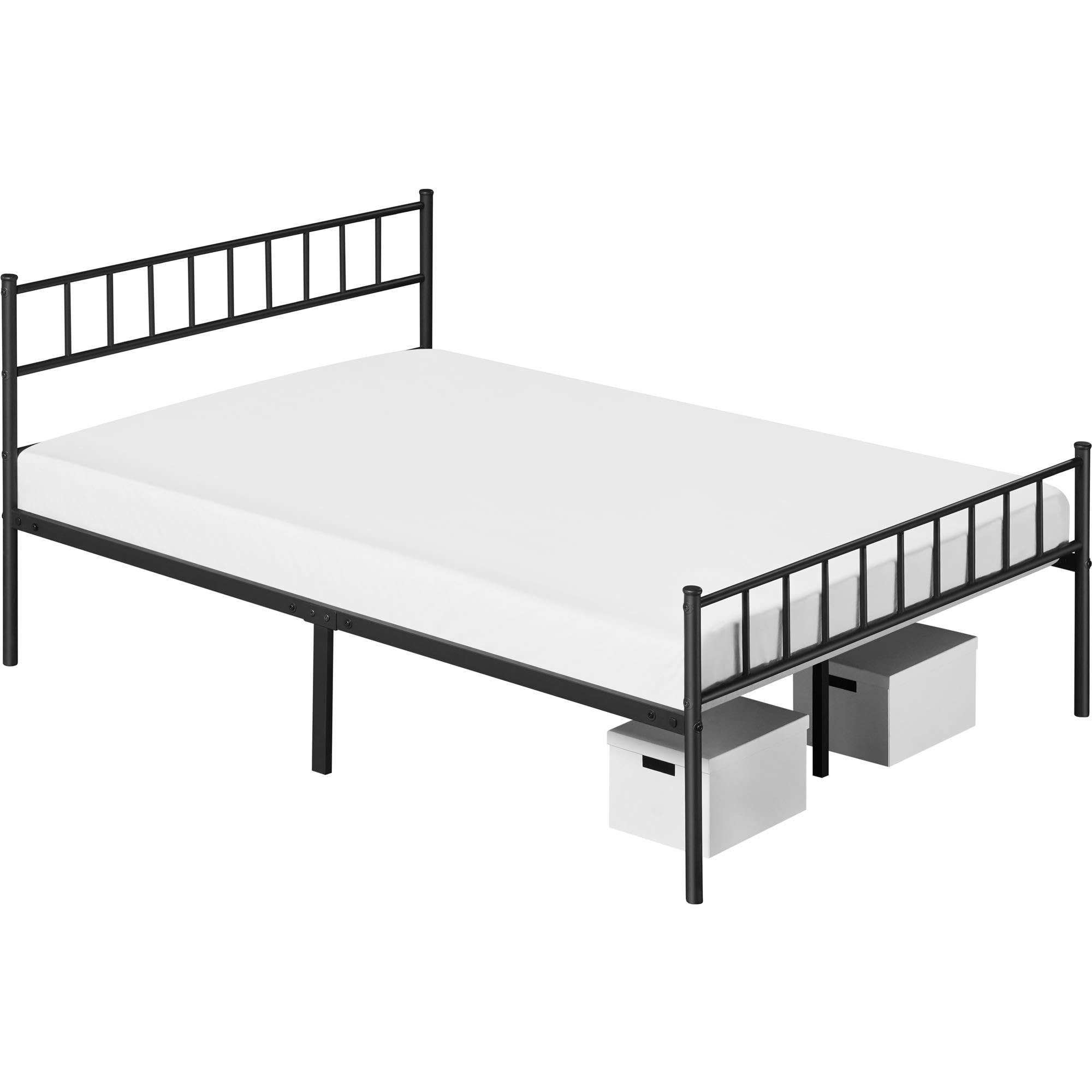 Abician Cadre de lit 140x200 cm Lit Double en Métal pour Adultes Grande Espace en Lattes Noir