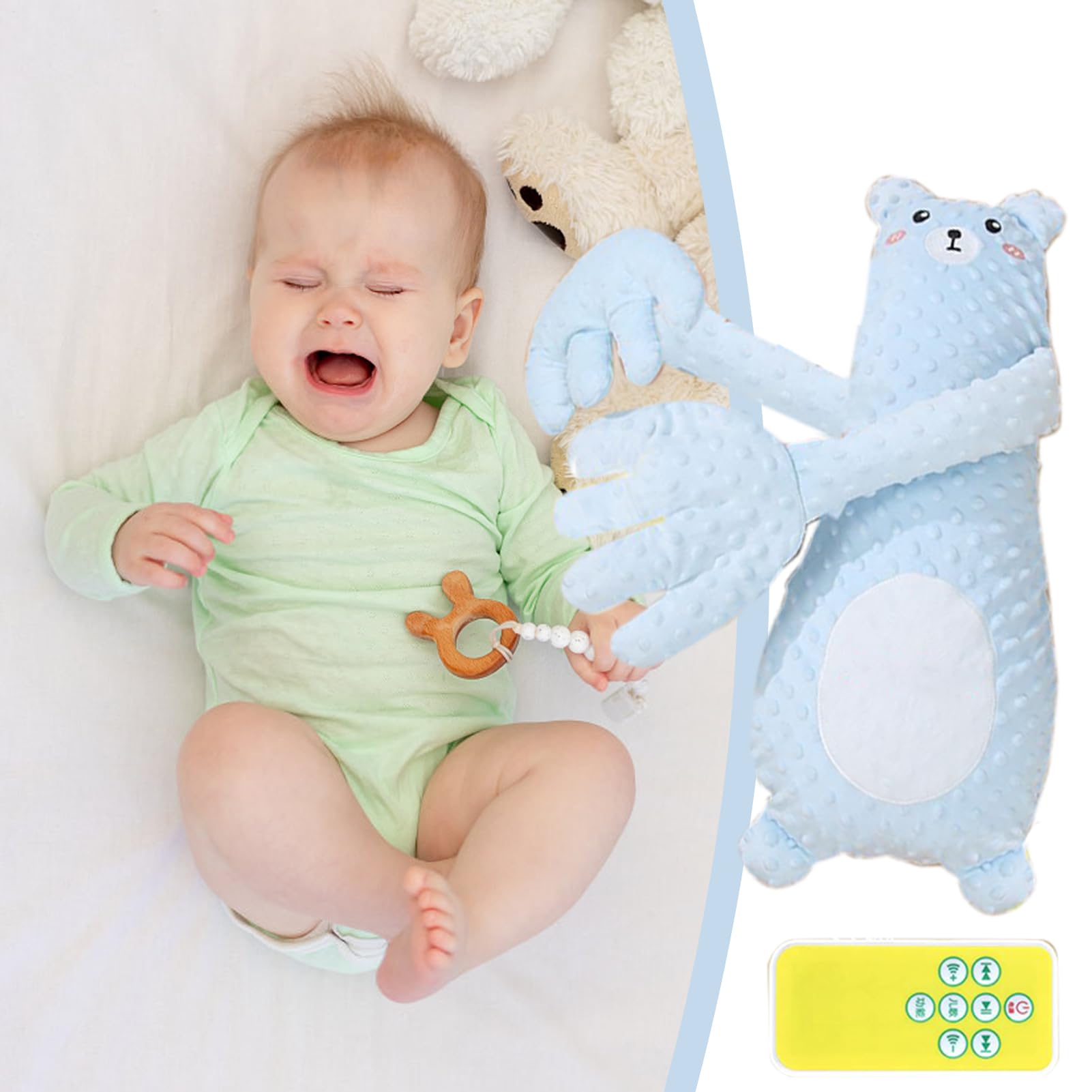 Cuscino lenitivo per bambini con telecomando, morbido aiuto per il sonno delle mani, cuscino ergonomico per pisolini, allattamento e allenamento del sonno, ciuccio calmante per culla, viaggi e uso