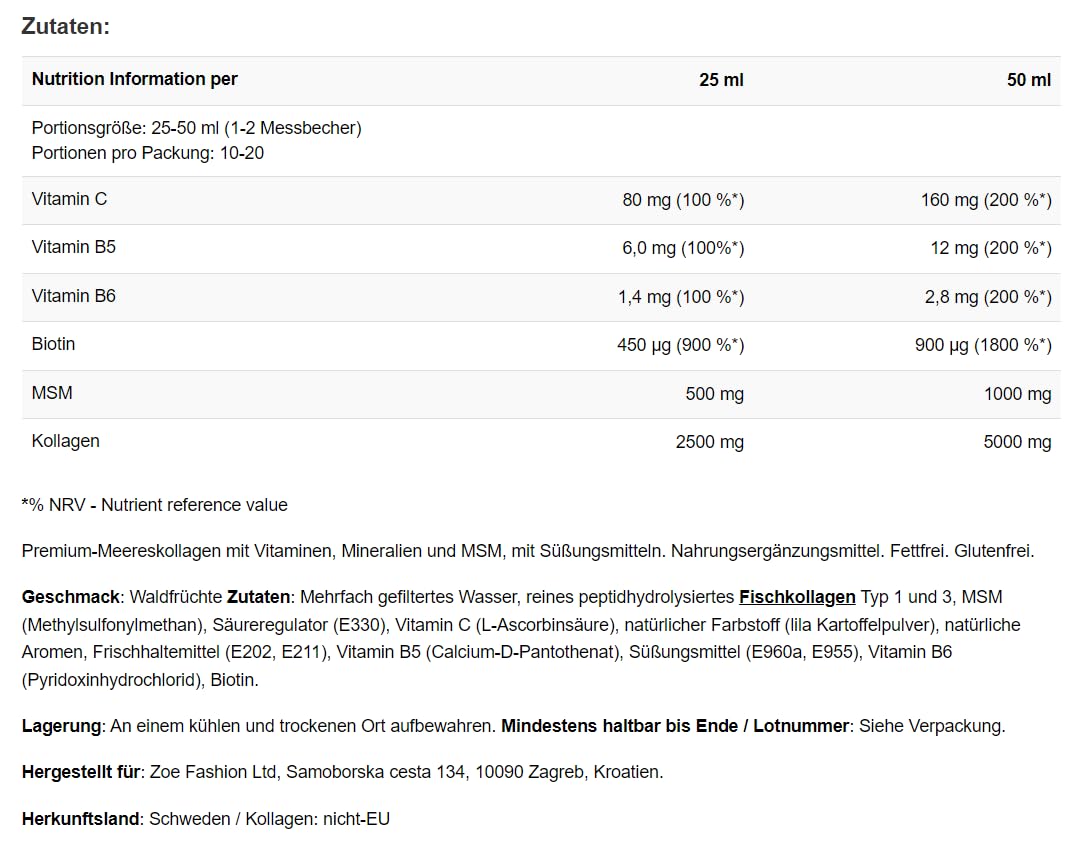 Liquid Marine Collagen 5000, 500 ml - angereichert mit einer sorgfältigen Mischung aus Vitaminen, Mineralstoffen und MSM