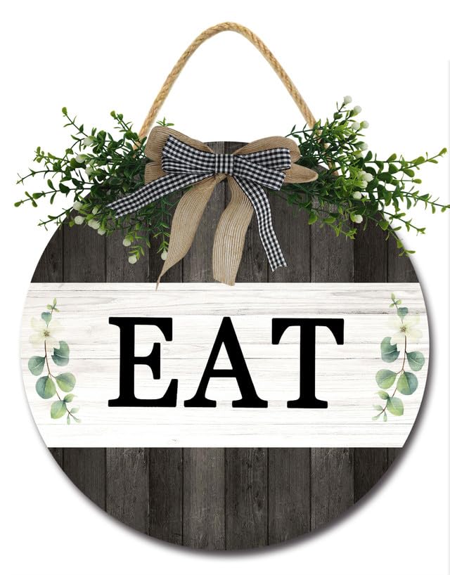 Bidesign Eat Sign Kitchen Decor Farmhouse Rustic Kitchen Wall Decor Wooden Round Kitchen Door Sign for Home Decor Dining Room Cabinet Kitchen