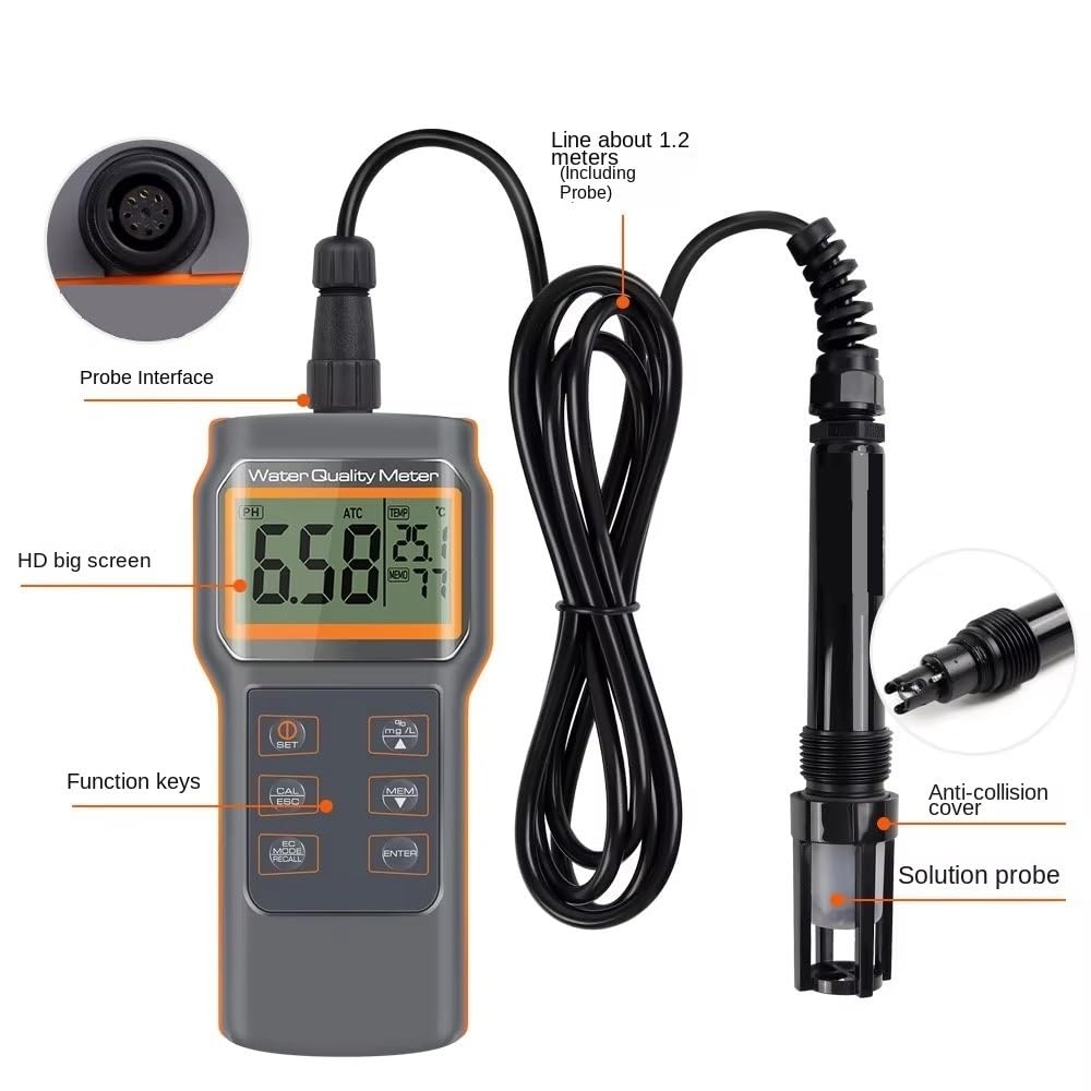 Misuratore di qualità dell'Acqua Portatile 5 in 1, Tester di salinità DO PH EC TDS con sonda DO Fluorescente Intercambiabile da 30 cm
