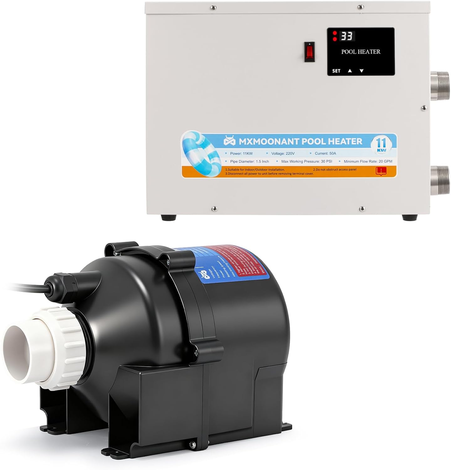 Mxmoonant SPA Heater 9KW & SPA Air Blower 1.5HP fo SPA, Hot Tub, Bahtub