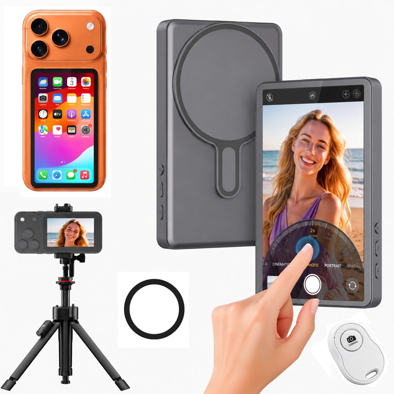 Cason Selfie Monitor Screen Phone- Magnetic Phone Vlog Back Camera Selfie Monitor 4k 30fps Display can Wirelessly Connect to Mobile Phones-picture-29