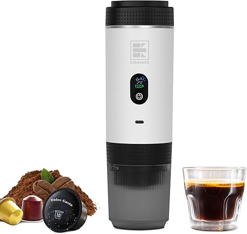 Miniatura 7 de Máquina eléctrica portátil de café expreso, cafetera de viaje compatible con café molido y cápsulas NS (blanco con pantalla LCD)