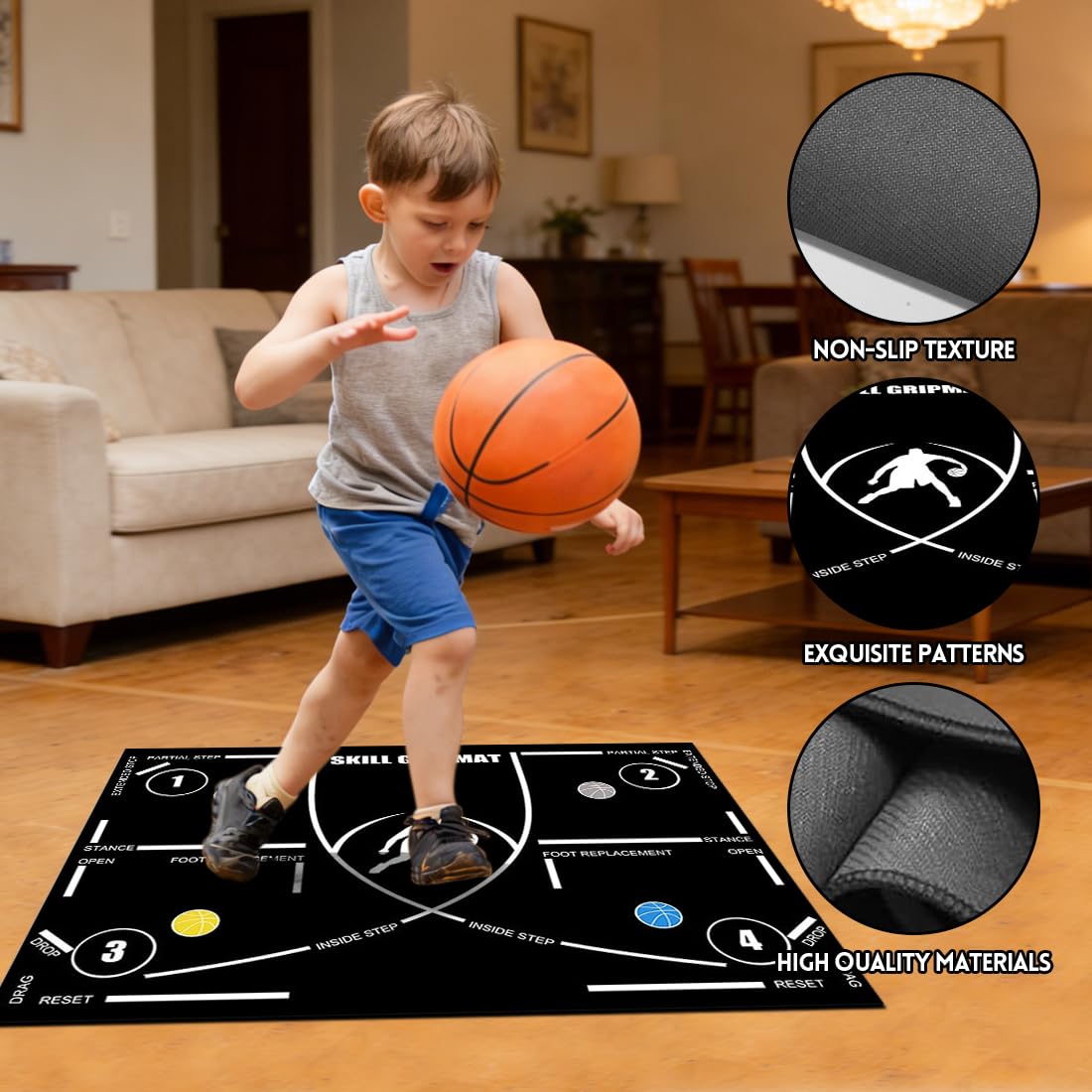 Alfombrilla de Entrenamiento de Baloncesto 80x120 cm, Antideslizante y Silenciosa, para Control de Pelota, Regate y Agilidad, Portátil para Interior