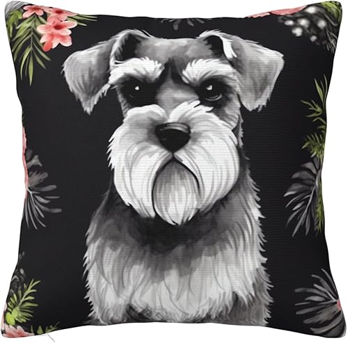 Schnauzer Print Decorative Throw Pillows Covers Soft Square Pillow Case Plush Cushion Cover for Sofa Bedroom 26"x26"