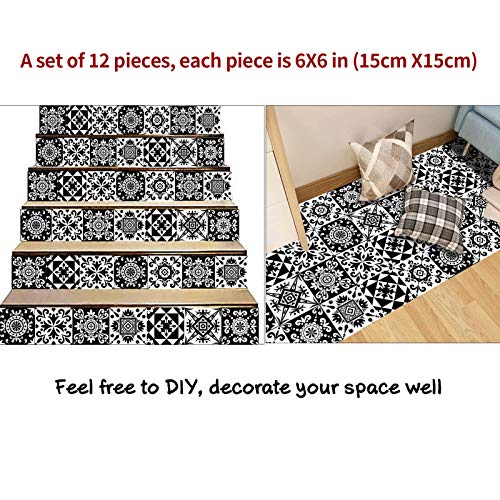 Black And White Tile Wall Stickers 12 Pcs (6X6 in)Kitchen And Bathroom Backsplash Decorative Stickers Removable Waterproof Decals Peel And Stick