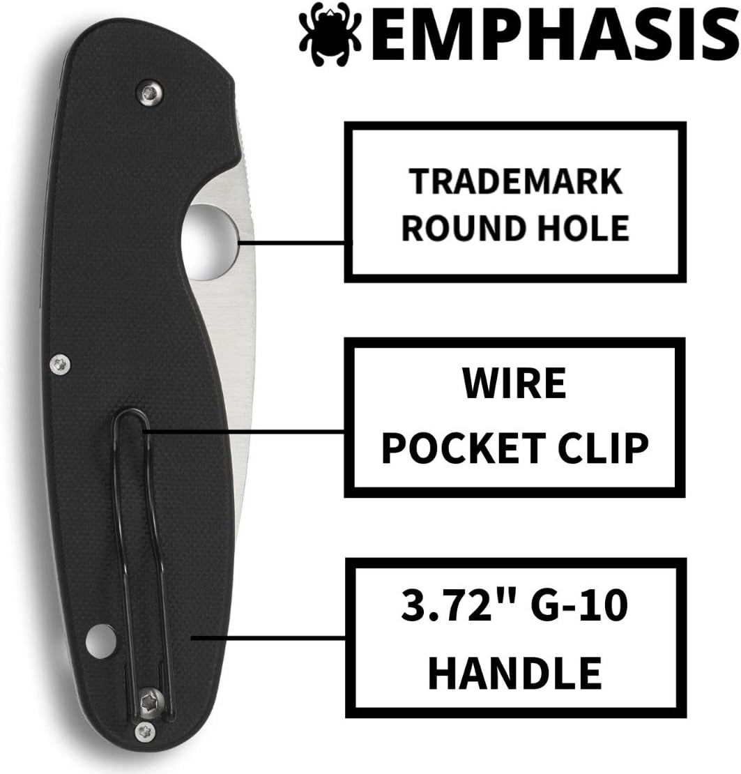 Spyderco Emphasis Folding Pocket Knife with 3" 8Cr13MoV Steel Blade and G-10 Handle - EDC Knife for Men and Women, Perfect for Hunting, Tactical, Camping, Survival, Hiking - PlainEdge - C245GP