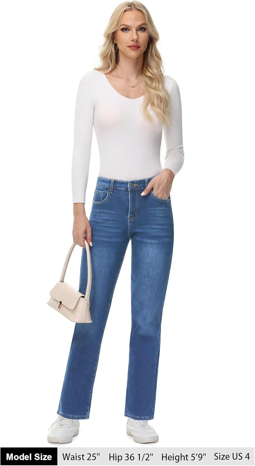 AMRSPENG Women's Fleece Lined Jeans Women Straight Leg Jeans Winter High Waisted Fleece Lined Denim Pants - Image 6