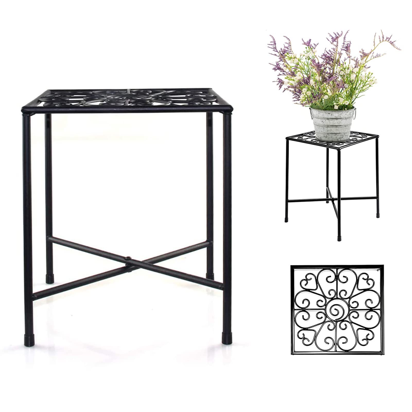 1Pcs Metal Plant Stand, Elegantly Designed Art Iron Flower Stand for Decor Plant Corner, Durable Rust-Resistant Black Modern Plant Stand for Home Garden Display Greenery - Easy Assembly