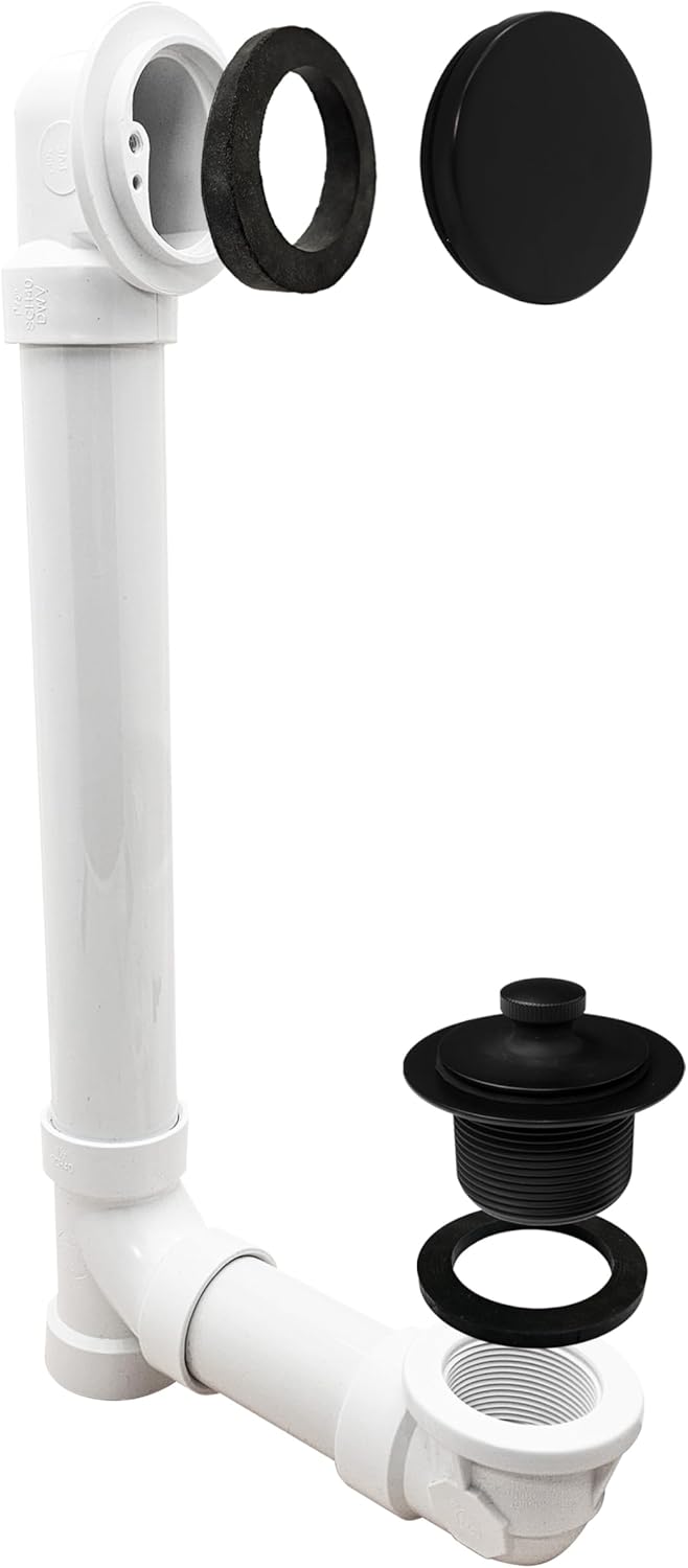 Westbrass 494244H-62 Sch. 40 PVC Bath Waste & Overflow Assembly with Illusionary Faceplate and Lift & Turn Drain Plug, Matte Black