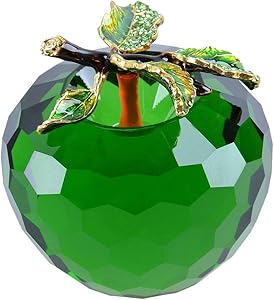 LONGWIN Faceted Crystal Apple Figurine 80mm (3.1 inch) Cut Faceted Glass Paperweight Green