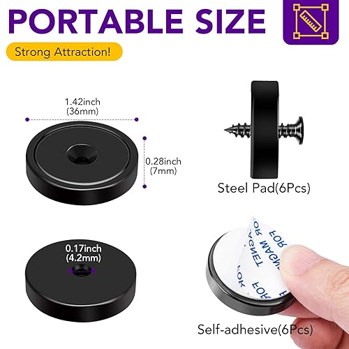 Miniatura 27 de TRYMAG Imanes resistentes – 80 libras, paquete de 6 con agujeros, almohadillas de acero, neodimio, tornillos para montaje en pared, respaldo