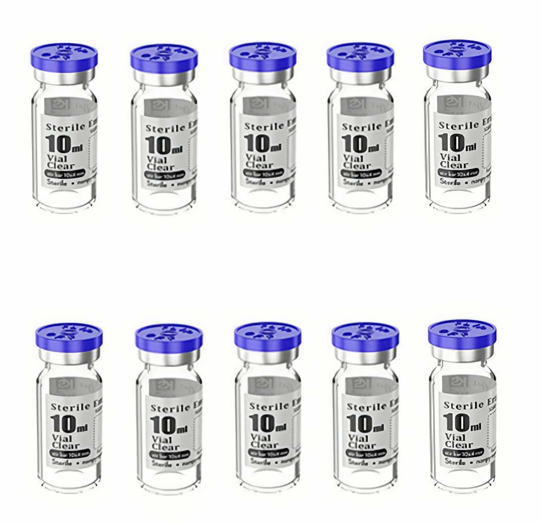 10pcs 10ml Sterile Empty Vial with Plastic Aluminum Flip Off Caps,Penicillin Bottle 20mm Crimp Top Sterile Transparent Borosilicate Lab Sample Vial (Transparent)