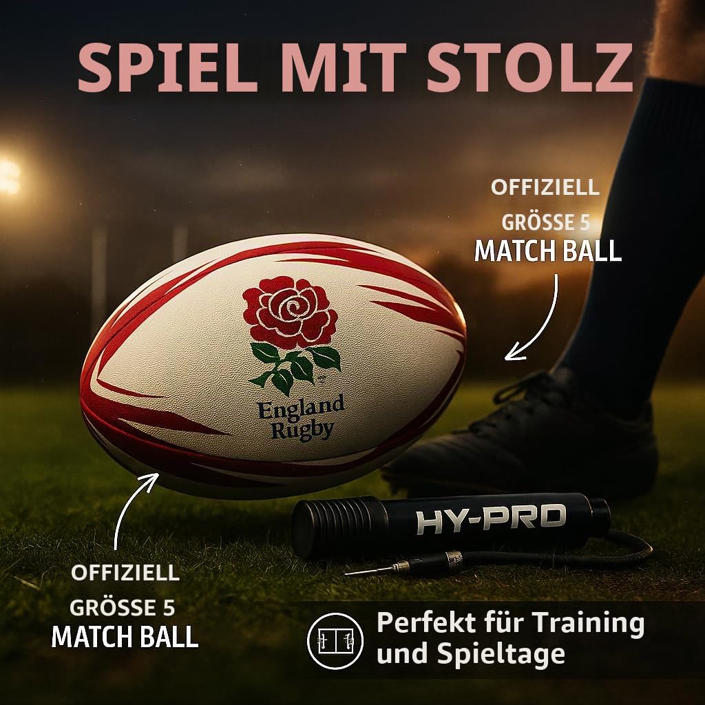 Officially Licensed England Rugby Ball | Size 5, Red and White, RFU