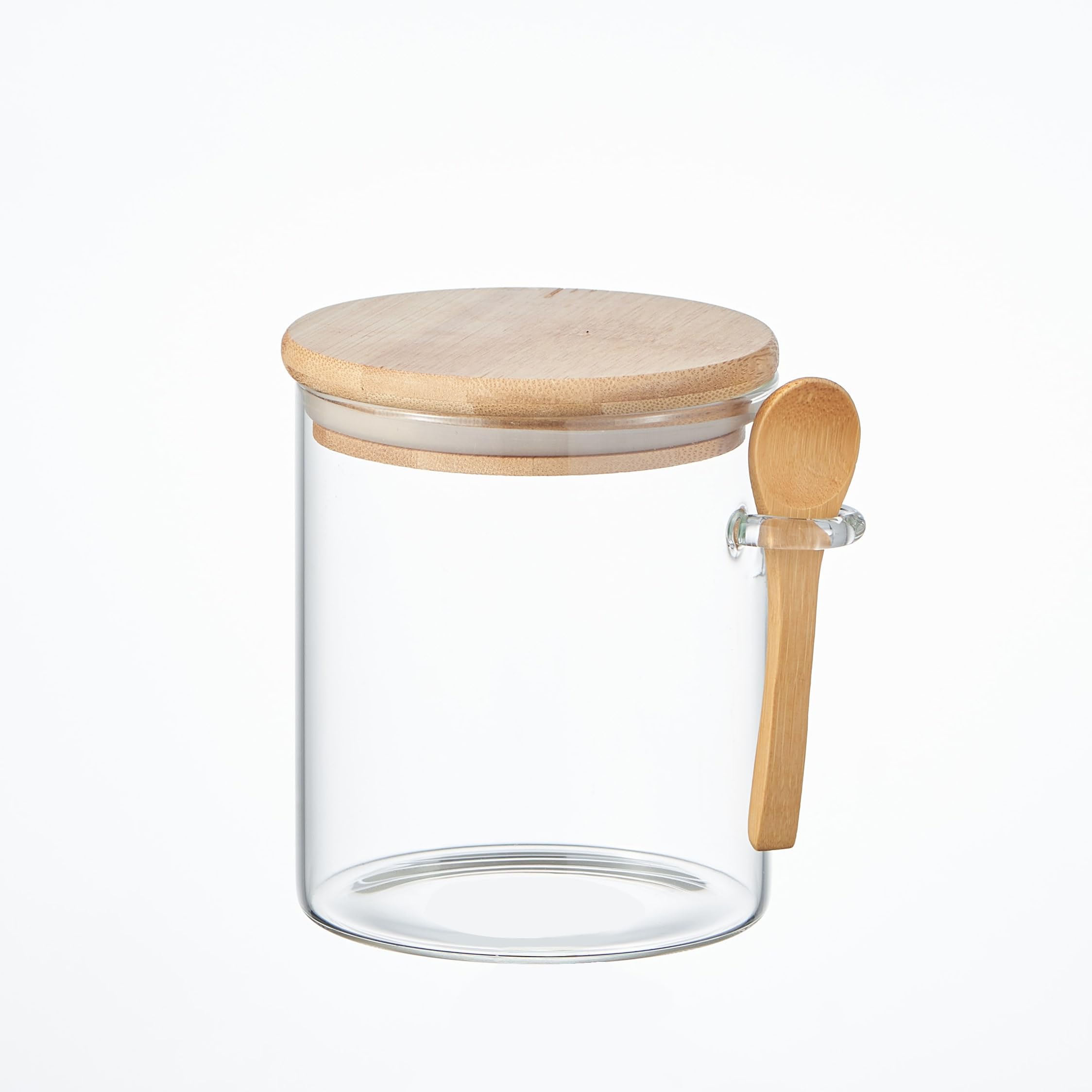 Ornami Clear Airtight Glass Pantry Storage Canister Jar With Bamboo Lid & Spoon | Bpa-Free, Kitchen Organisation Jar - (1, 0.8L, Round)