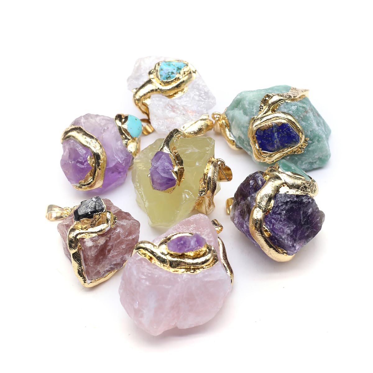 LHJ 5 Pcs Natural Stone Pendants Random Irregular Raw Shape Healing Crystal Agate Charms Semigemstone Inlaid for Jewelry Making Necklace Gift